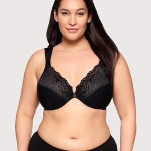 Front-Closure Posture Back WonderWire Lace Bra Black