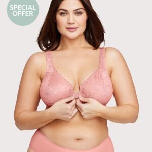 Front-Closure Stretch Lace WonderWire Bra Apricot