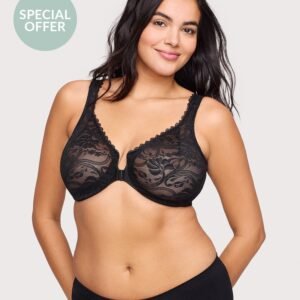 Front-Closure Stretch Lace WonderWire Bra Black