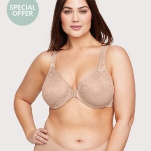 Front-Closure Stretch Lace WonderWire Bra Cafe