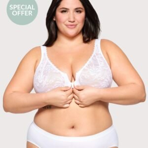 Front-Closure Stretch Lace WonderWire Bra White